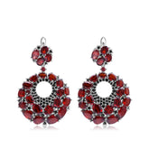 Natural Garnet Circle Silver Drop Earrings for Women